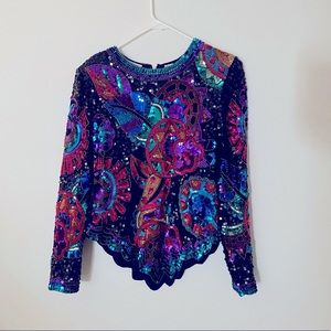 Vintage Full Sequin and Beaded Holiday Event Top